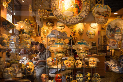 Full frame shot of illuminated lanterns in store