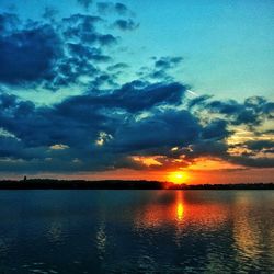 Reflection of clouds in sea at sunset