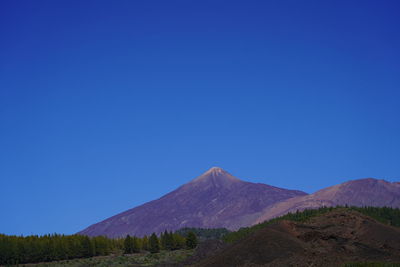 Scenic view of mountains against clear blue sky