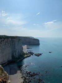 Scenic view of bay against sky