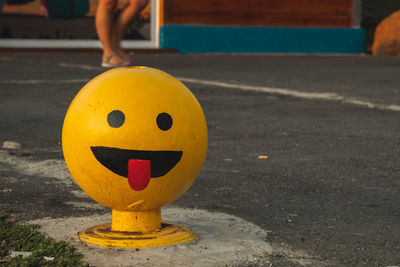 Close-up of smiley face on pumpkin during halloween