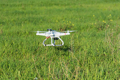 Drone on grassy field