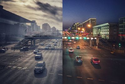 High angle view of traffic on road at night