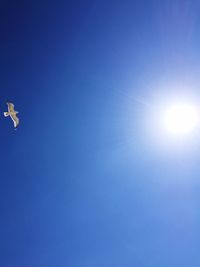 Low angle view of moon against clear blue sky