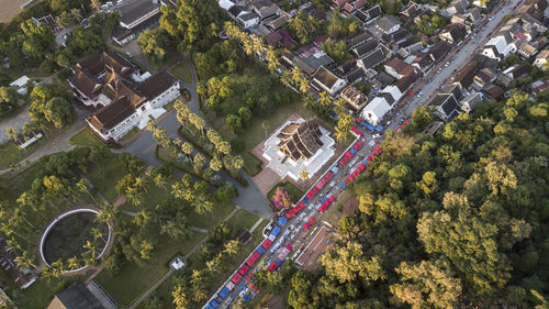 Aerial view of townscape against clear sky