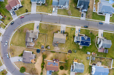 High angle view of buildings in city