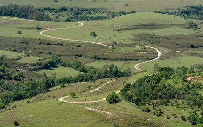 High angle view of winding road on land