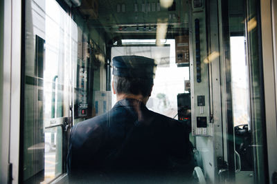 Rear view train driver