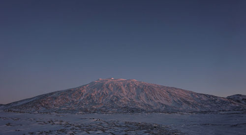 Scenic view of snowcapped mountains against clear sky