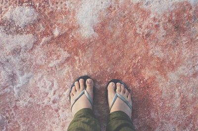 Low section of woman standing on sand