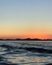 Scenic view of sea against clear sky during sunset