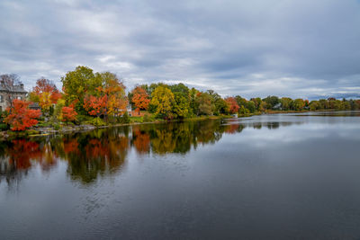 Scenic view of lake against sky during autumn