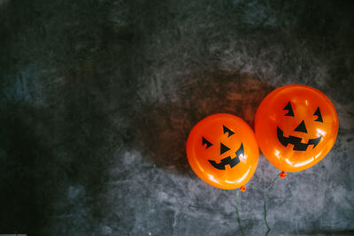 High angle view of illuminated pumpkin