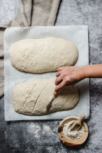 Human hand holding bread