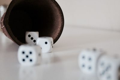 Close-up of dices on table