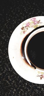 High angle view of coffee cup on table