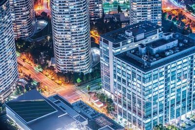 High angle view of buildings in city