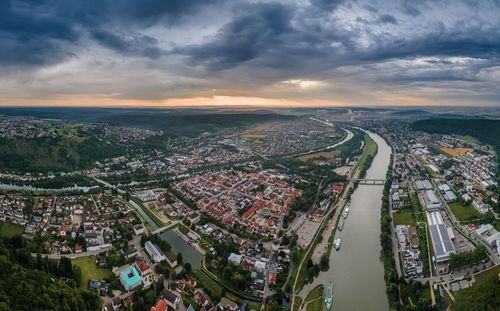 High angle view of road amidst buildings in city