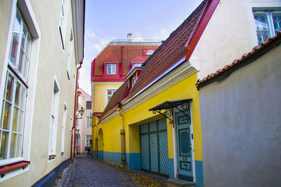 Buildings and architecture exterior view in old town of tallinn, colorful old style houses 
