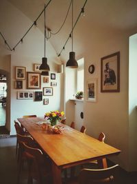 Flower vase on table at home