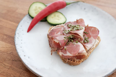 Close-up of breakfast served on table