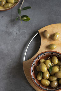 High angle view of fruits in bowl on table