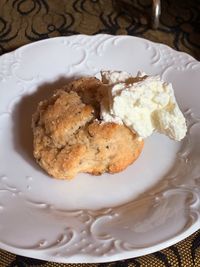 High angle view of dessert in plate on table