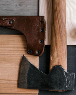 Close-up of wooden door handle