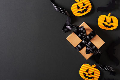 High angle view of text on paper against black background