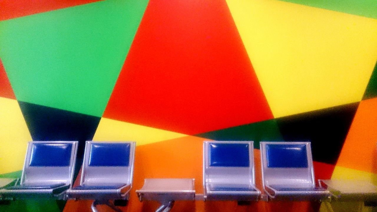 multi colored, colorful, geometric shape, indoors, no people, close-up, red, yellow, day