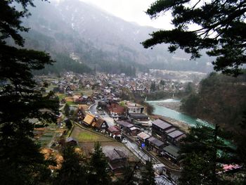 High angle view of buildings in city