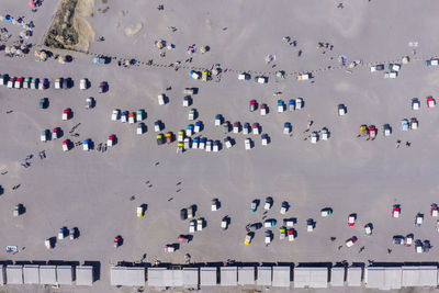 Aerial view of trucks on road