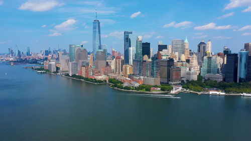 Amazing panorama view of new york city skyline and skyscraper