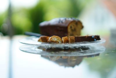 Close-up of dessert in glass on table