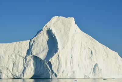 Scenic view of snowcapped mountain against clear blue sky