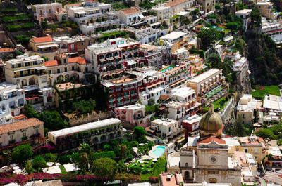 High angle view of buildings in city