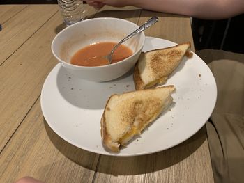 High angle view of breakfast on table