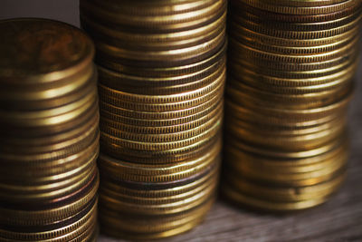 Close-up of coins on table