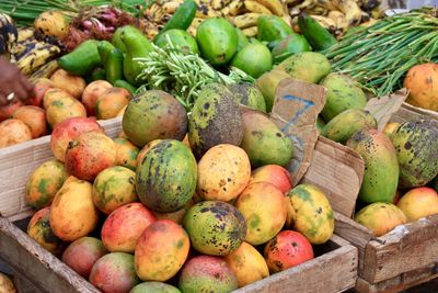 High angle view of fruits for sale in market