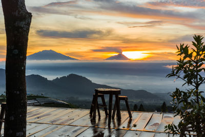 Scenic view of mountains against sky during sunset