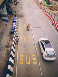 High angle view of cars on road