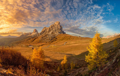 Panoramic view of landscape against sky during autumn