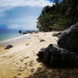 Scenic view of beach against sky