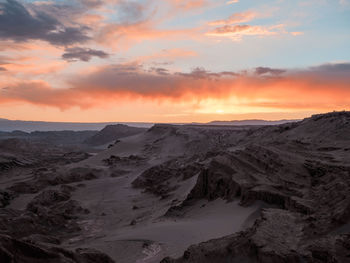 Scenic view of mountains against sky during sunset