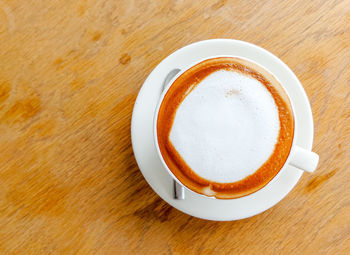 High angle view of coffee on table
