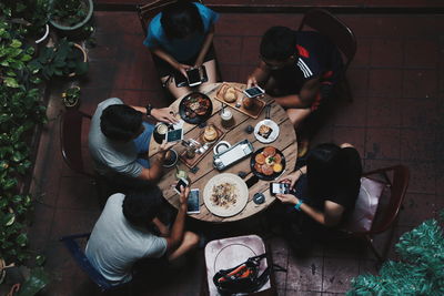 High angle view of people in restaurant