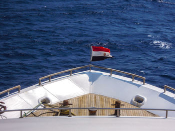 High angle view of boat sailing on sea