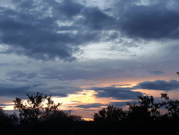 Low angle view of silhouette trees against dramatic sky