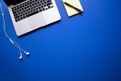 High angle view of laptop keyboard