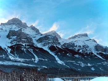 Scenic view of snow covered mountains against sky